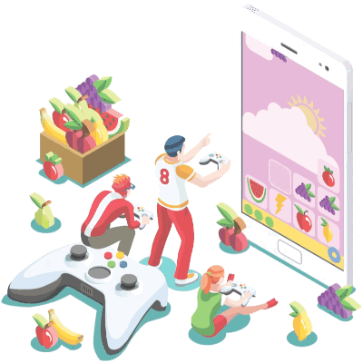 Animación de personas jugando en un teléfono