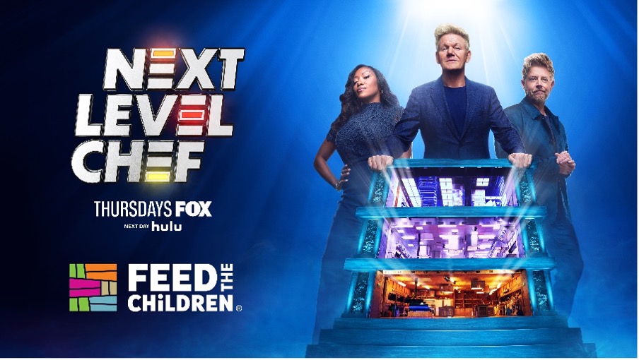 Imagen promocional del programa Next Level Chef con el logotipo de Feed the Children.